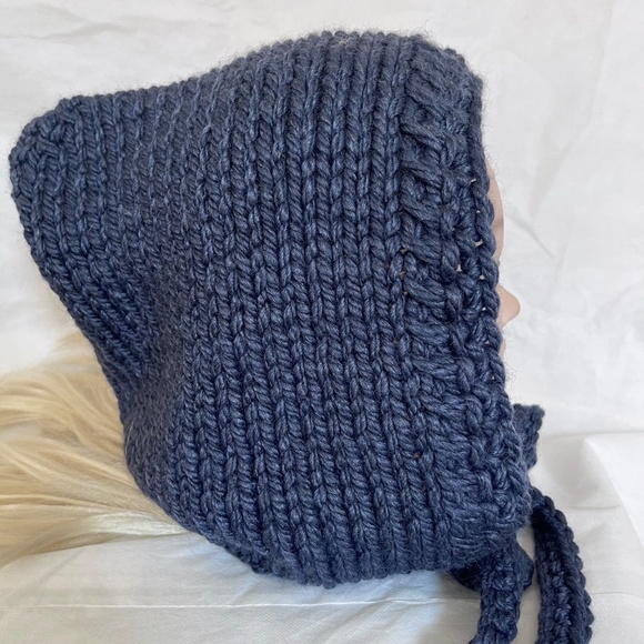 Hood Hat Women Beanie Hand Knit Wool Blue Winter Snood Beret Gift NEW